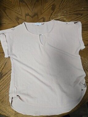 Calvin Klein Soft Blush Short Sleeve Keyhole Blouse